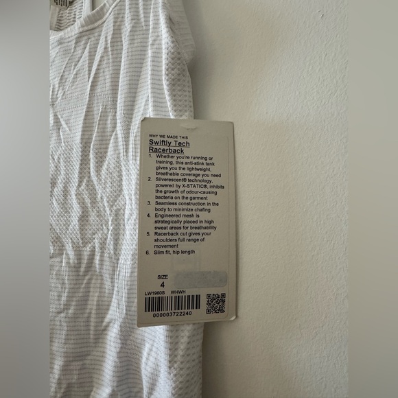 Lululemon Swiftly Tech Racerback Tank Top in White, size 4 NWT - Picture 4 of 6